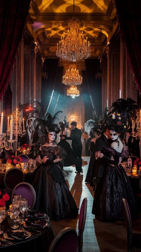 Best Halloween Party Ideas for Adults: Creative, Fun, and Spooky - ThanksFully Haunted Masquerade Party, Vampire Ball Party, Halloween Ballroom, Haunted Ballroom, Creepy Patterns, Spooky Halloween Party Games, Parties To Host, Party Crashers, Victorian Ballroom