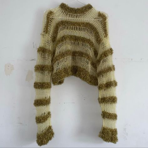 Mohair Mesh Crochet, Mohair Yarn Projects Crochet, Mohair Stripe Sweater, Mohair Crochet Projects, Mohair Yarn Projects, Mohair Crochet Ideas, Mohair Sweater Crochet, Crochet Mohair Sweater, Knitting Inspiration Fashion