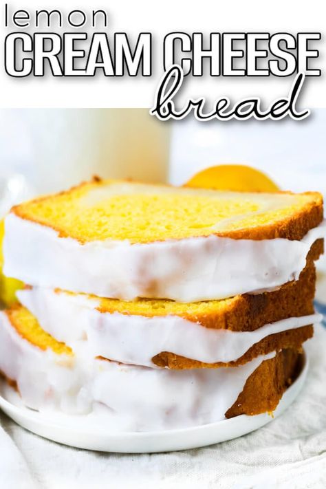 EASY LEMON CREAM CHEESE BREAD Lemon Cream Cheese Bread, Cream Cheese Recipes Dessert Easy, White Chocolate Banana Bread, Cream Cheese Recipes Dessert, Lemon Cookies Easy, Love Bakes Good Cakes, Lemon Poppyseed Bread, Lemon Bars Easy, Cream Cheese Bread