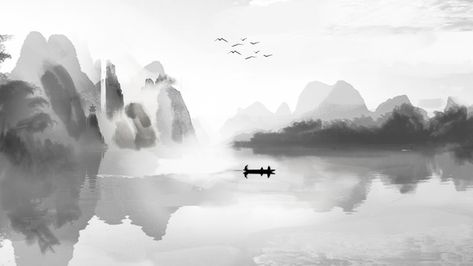 Chinese style ink and wash landscape painting splashing white illustration image Whatsapp Logo, Boat Illustration, Chinese Landscape Painting, Tinta China, Font Illustration, Chinese Landscape, Landscape Background, White Illustration, Graphic Design Background Templates