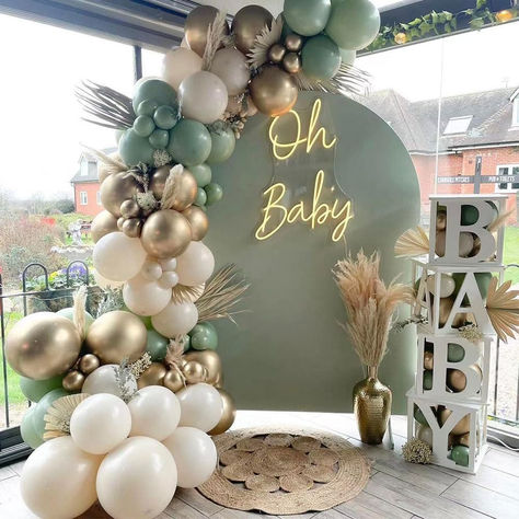 Sage Green Balloon Garland Arch Kit 153pcs Sand White Chrome Metallic Gold Avocado Olive Boho Pastel Balloons for Baby Shower Birthday Wedding Jungle Safari Party Decorations #ad #babyshower #babyshowerballoons #balloonarch #babyshowerdecor Decoracion Baby Shower Safari, Sage Green Balloon Garland, Jungle Safari Party Decorations, Green Balloon Garland, Safari Baby Shower Boy, Sage Green Baby Shower, Baby Shower Balloon Arch, Baby Shower Boho, Balloons Arch