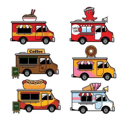 Food Truck Cartoon, Truck Cartoon, Famous Ads, Pizza Food Truck, Truck Icon, Truck Graphics, Car Food, Food Cartoon, Vector Food