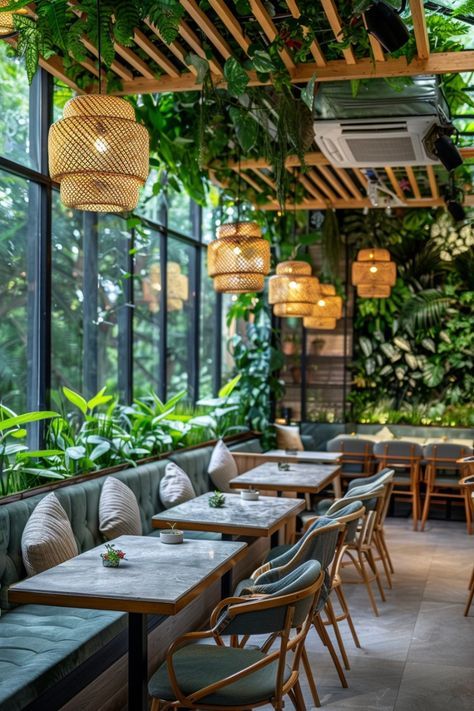 Restaurant Garden Design, Restaurant Interior Design Modern, Small Restaurant Interior, Concept Restaurant, Garden Concept, Rooftop Restaurant Design, Small Restaurant Design, Restaurant Design Inspiration, Outdoor Restaurant Design