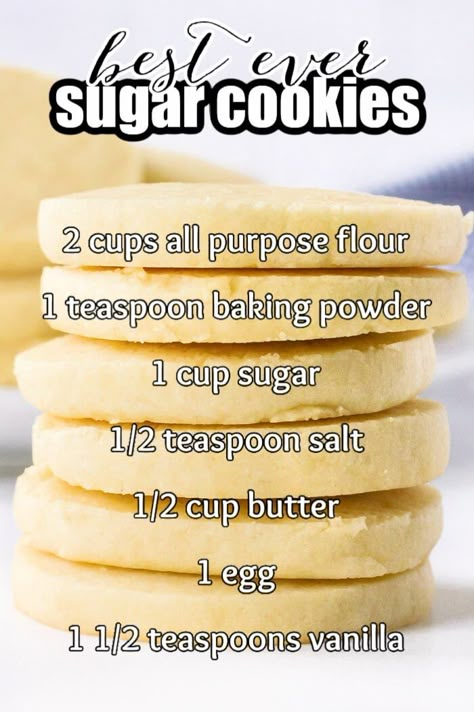 Homemade Sugar Cookies Recipe, Homemade Sugar Cookies, Sugar Cookie Recipe Easy, Cookie Recipes Homemade, Best Sugar Cookies, Yummy Dessert, Easy Baking Recipes Desserts, Sweet Snacks Recipes, Delicious Snacks Recipes