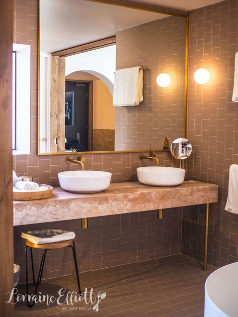 The Calile Hotel Brisbane Master Bath Vanity Lighting, Citrus Bathroom, Roman Bathroom, Calile Hotel, White Bricks, Shower Rooms, Phillip Island, Architecture Homes, Hotel Concept