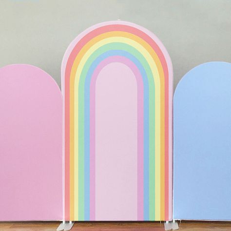 Rainbow Arch Backdrop, Arch Wall Backdrop, Arched Backdrop, Rainbow Arch, Floral Birthday Party, Arch Wall, Frame Fabric, Pastel Party, Pastel Balloons