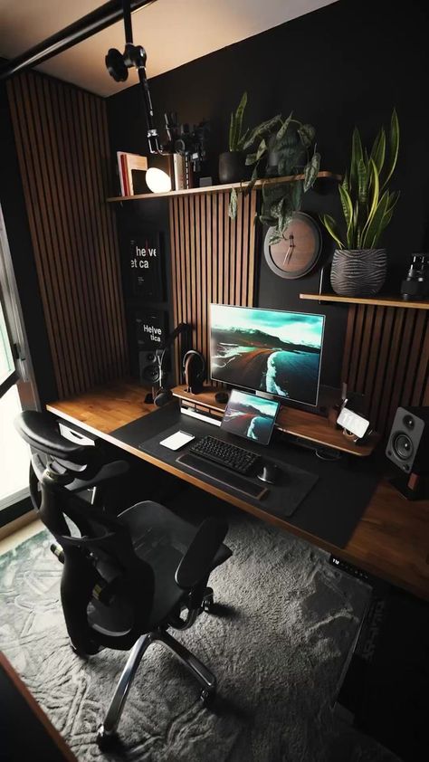 Setup Tour by @matdilisio | Minimal Desk Setups | Minimal Desk Setups · Original audio Standing Desk Setup, Minimal Desk Setup, Home Office Built Ins, Modern Home Offices, Home Office Layout, Home Studio Setup, Cozy Home Office, Small Home Offices, Office Guest Room