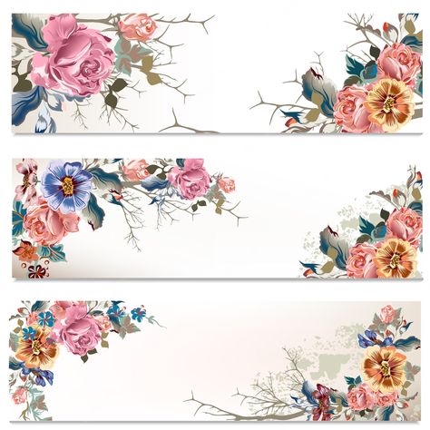 Premium Vector | Floral banners collection Icon Frame, Watercolor Flower Background, Floral Cards Design, Hand Drawn Wedding, Floral Banners, Vector Banner, Twitter Banner, Floral Pattern Design, Decoupage Vintage