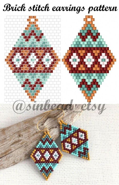 Beginner Brick Stitch Patterns, Anting Manik, Stitch Earrings, Art Perle, Beaded Earrings Native, Earrings Tutorial, Motifs Perler, Earrings Pattern, Beaded Earrings Tutorials