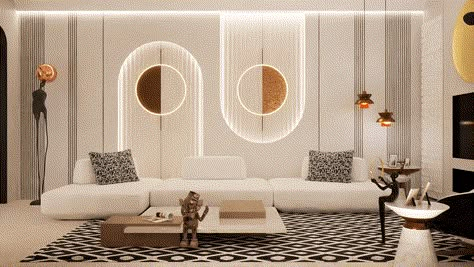 Wall Decor Moulding, Wall Mouldings Design, Hall Wall Design Ideas, Modern Sofa Back Wall Design Living Rooms, Wall Sofa Design, Living Room Back Wall Design, Living Hall Wall Design, Curve Wall Design Interiors, Drawing Room Wall Design Modern