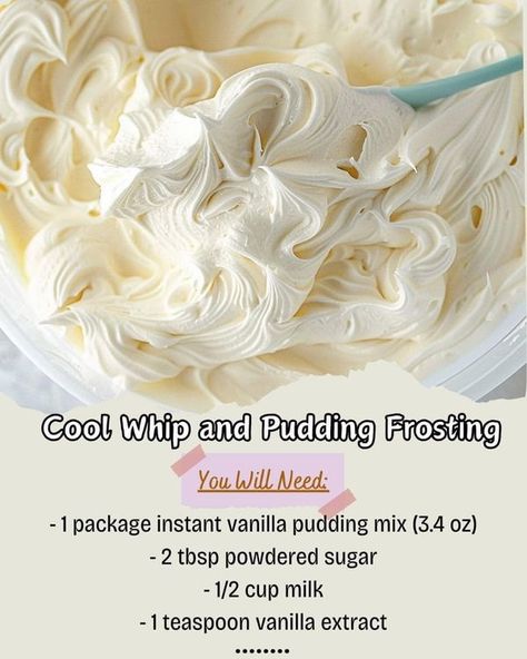 Paula Deen Family Kitchen | Make this quick and delicious Cool Whip and Pudding Frosting in minutes | Facebook Cool Whip Vanilla Pudding Frosting, Pudding Icing Recipe, Cool Whip And Pudding Frosting, Frosting With Cool Whip, Jello Frosting Recipe, Cool Whip Pudding Frosting, Cool Whip And Pudding, Pudding Icing, Pudding Frosting