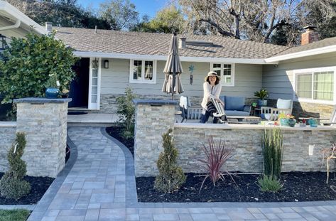 Curb Appeal On A Budget, Porches Ideas, Patio Courtyard, Yard Remodel, Front Yard Patio, Diy Curb Appeal, Cement Patio, Front Courtyard, Front Yard Design