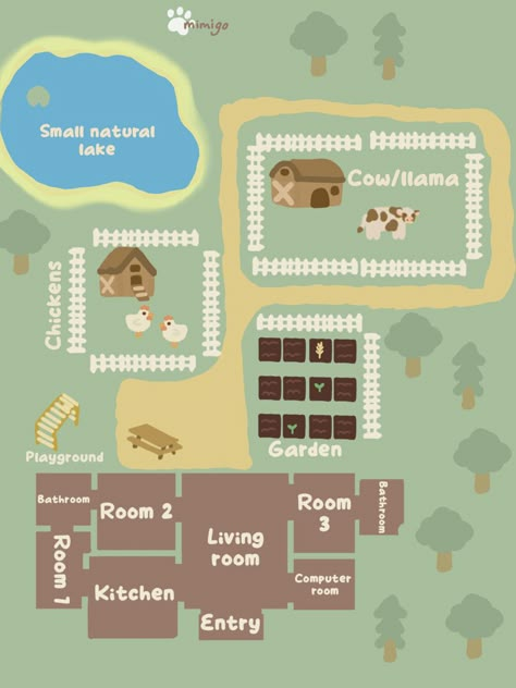 a simple plan i created to inspire you with your wonderful sims builds! You can take this small farm idea to make a wonderful lot with your favourite sims to simulate a farm life! I used the elements in my drawing from the cottage living pack.    #sims   #sims4 #farmhouse #farm #cow #chicken #garden #plan #cheap #simple #fyp #house #farmlife #sims3 #aesthetic #pets #animals #lake #cute #simple #drawing  #cottageliving #cottagecore Cottagecore Sims House Layout, Sims 4 Cottage Living Farm Layout, Sims 4 Rustic Farmhouse, Cottage Living Sims 4 House Layout, Farm Layout Drawing, Sims Farmhouse Layout, Farm Sims 4 House, Sims 4 World Layout, Cheap Sims 4 House