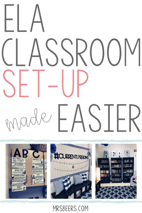 ELA Classroom Setup Made Easier... If you are looking to make the most of your classroom space before your students arrive on the first day of school, take a look at these simple and manageable ideas. Literacy Classroom Setup, 8th Grade Ela Classroom Setup, Classroom Set Up Ideas Layout Middle School, Simple Classroom Decor Middle School, Intermediate Classroom Decor, 5th Grade Reading Classroom Setup, Esol Classroom Setup, Middle School Ela Classroom Setup, Middle School Classroom Decorating Ideas English Language Arts