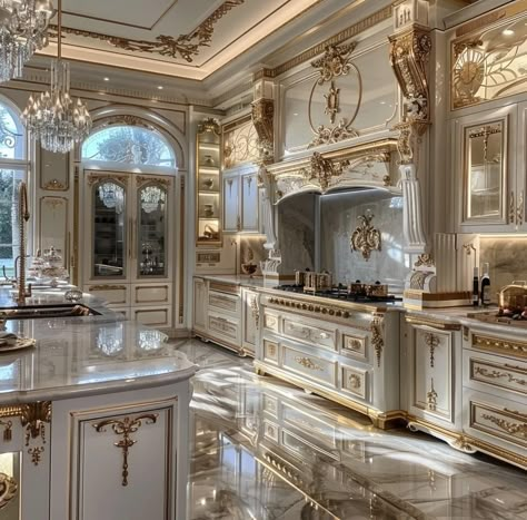 Parisian Mansion, Royal Bedroom Design, Castle Kitchens, Mansion Kitchen, Royal Bedroom, Luxury Mansions Interior, Fancy Kitchens, Kitchens Luxury, Castles Interior