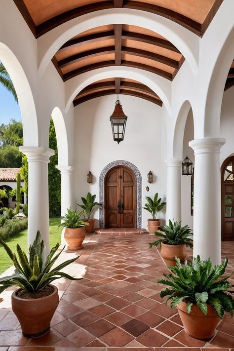 Spanish Style Accent Wall, Spanish Style Foyer, Spanish Farmhouse Exterior, Modern Spanish House Exterior, Spanish Coastal Home, Spanish Style Home Exterior, Spanish Villa Home, Spanish House Design, Modern Spanish Style Homes