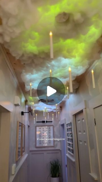 Shavonne Flegel on Instagram: "DIY Cloud Ceiling! ☁️⚡️Comment “LINK” for the supplies to make your own!  We love our cloud ceiling so much we leave it up until after Christmas!   ✨Follow @onceuponabungalow for more Home & DIY!   #diy #cloudceiling #diycloudceiling #diyprojects #diyproject #halloween #halloweendecor #harrypotter #harrypotterfan #harrypotteredit #potter #potterhead #harrypotterworld #clouds #interiordecor #halloweencrafts #halloweencraft #octobervibes #autumn #fallvibes #falldecor #autumndecor #october31 #halloween🎃 #falldecor #falldecorations #pumpkinseason #interior #crafting #easydiy" Halloween Cloud Ceiling, Fake Clouds Diy, Cloud Lights On Ceiling, Diy Clouds Ceiling, Halloween Ceiling, Harry Potter Halloween Decorations, How To Make Clouds, Cloud Ceiling, Harry Potter Bday