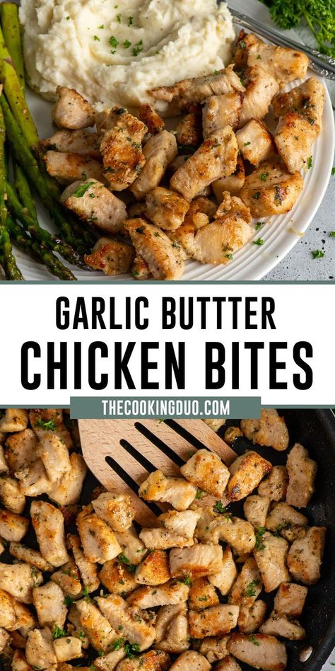 Garlic butter chicken bites on a plate. Ayam Mentega, Garlic Butter Chicken Bites, Butter Chicken Bites, Healthy High Protein Meals, Easy Chicken Dinner Recipes, Garlic Butter Chicken, Easy Healthy Meal Prep, High Protein Meals, Chicken Bites