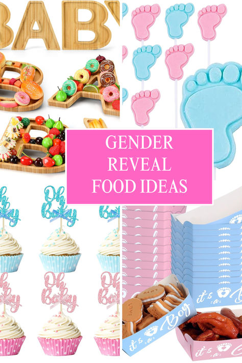 genderrevealfoodideas Pink And Blue Food Gender Reveal, Italian Gender Reveal, Food Ideas For Gender Reveal Party, Gender Reveal Finger Foods, Gender Reveal Ideas For Party Food, Gender Reveal Cupcake Ideas, Gender Reveal Food Ideas, Gender Reveal Cake Pops, Creative Party Themes