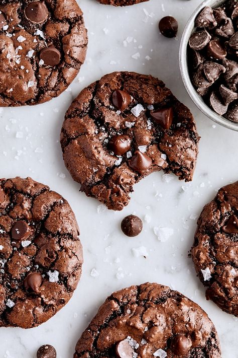 Best Chocolate Chocolate Chip Cookies, Dark Chocolate Chips Recipes, Chocolate Chip Baking, Hershey Double Chocolate Chip Cookies, Dark Chocolate Chip Recipes, Double Chocolate Cookies Recipes, Double Chocolate Oatmeal Cookies, Cake Flour Cookies, Great American Cookie Recipe