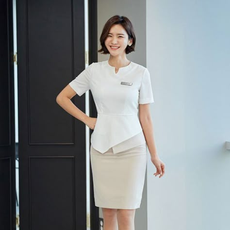 Ojt Uniform For Women, Front Office Uniform, Hotel Uniform Design, Staff Uniform Ideas, Office Uniform For Women, Receptionist Outfit, Sales Outfit, Worker Uniform, Hospital Uniform