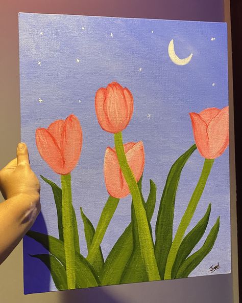 acrylic painting. inspo: youtube   #tulips #acrylic #acrylicpaint #painting Tulip Easy Painting, Acrylic Painting Flowers On Canvas Easy, Easy Kids Painting Ideas On Canvas, How To Paint Tulips Acrylics, How To Paint Tulips, Tulip Art Painting, Tulip Painting Easy, Cute Glass Painting, Easy Nature Paintings For Beginners