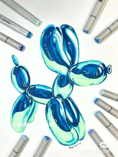 Marker Pen Drawing Ideas, Marker Coloring Techniques, Ohuhu Art, Marker Art Ideas, Balloon Drawing, Sketchbook Aesthetic, Detailed Tattoos, Art Markers Drawing, Aesthetic Digital Art