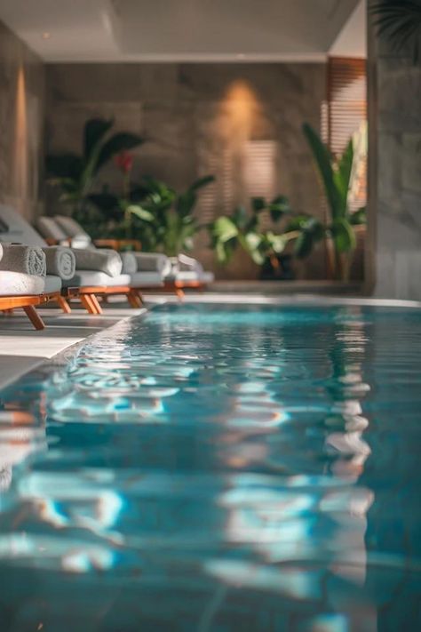 How To Build An Indoor Pool: Step-By-Step Guide Indoor Swimming Pool Aesthetic, Indoor Pool Ideas, Indoor Swim Spa, Luxury Pools Indoor, Hotel Facilities, Interior Magazine, Inside Pool, Resort Amenities, Hotel Swimming Pool