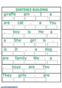 Build A Sentence Worksheet, Sentence Building Worksheets, Verb To Be, English Grammar For Kids, Grammar For Kids, Sentence Building, English Activities For Kids, English Worksheet, Learning English For Kids