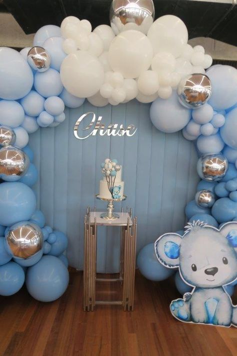 Birthday Decorations For 1st Birthday, Blue And White 1st Birthday Theme, White Blue Birthday Decoration, Birthday Themes For 1st Birthday, Blue And White Theme Birthday Decoration, Blue White Balloon Decorations, Blue Birthday Theme Decorations, Themes For Baby Boy 1st Birthday, Birthday Theme Blue And White