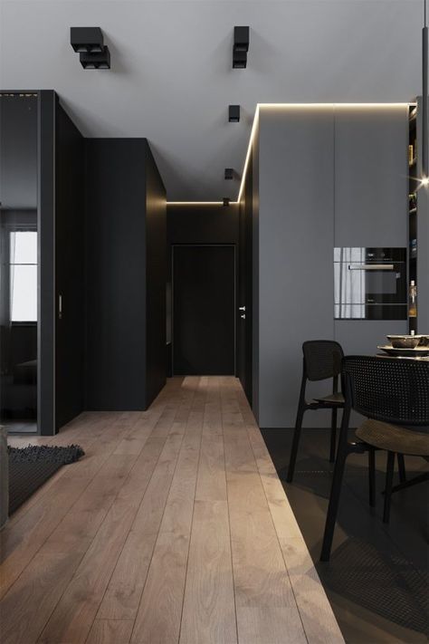 Bachelor Apartment, Minimalist Living Room Apartment, Modern Apartment Design, Home Entrance Decor, Dark Interiors, Minimalist Interior Design, Home Building Design, Minimalism Interior, Minimalist Interior