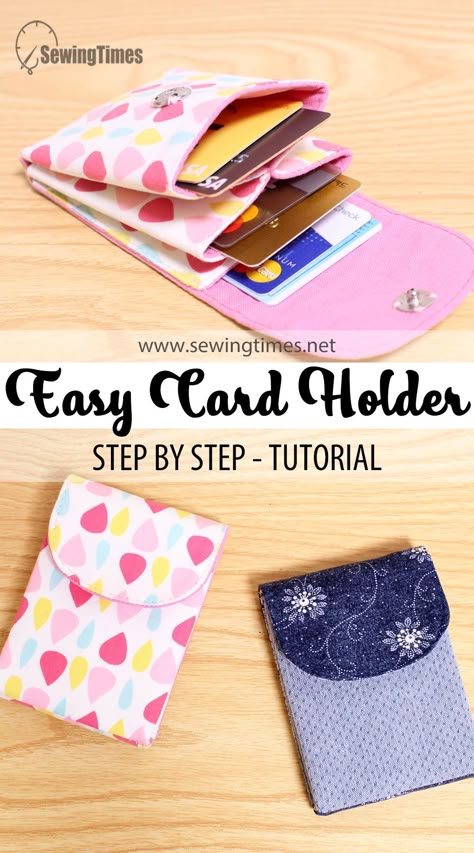 DIY SIMPLE CARD HOLDER | Card Wallet Easy Tutorial [sewingtimes] Fabric Card Wallet Free Pattern, Easy Wallet Pattern Free Sewing Projects, Cricut Card Holder Wallet, Small Craft Projects Easy Diy, Card Holder Wallet Pattern, Gift Card Holder Sewing Pattern, Diy Card Pouch, Diy Sew Wallet, Small Sewing Machine Projects