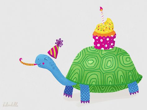 Birthday Turtle  Illustration by Kelsey Estrada www.kelsey-estrada.com  #illustration #illustrate #kidart #childrensillustration #childrensbook #characterdesign #cute #artist #greetingcard #birthday Happy Birthday Turtle, Cute Turtle Cartoon, Turtle Illustration, Happy Birthday Animals, Happy Artwork, Turtle Images, Space Themed Bedroom, Birthday Illustration, Turtle Birthday