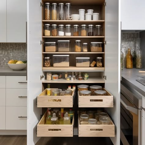 12 Small Pantry Ideas to Make the Most Out of Tight Spaces | Architectural Digest Adding Pantry To Small Kitchen, Small Open Pantry, Small Pantry Ideas Closet, Kitchen Food Storage Ideas No Pantry, Creative Pantry Ideas, Small Kitchen Pantry Design, Pantry Ideas For Small Kitchen, Open Pantry Ideas, Mini Pantry