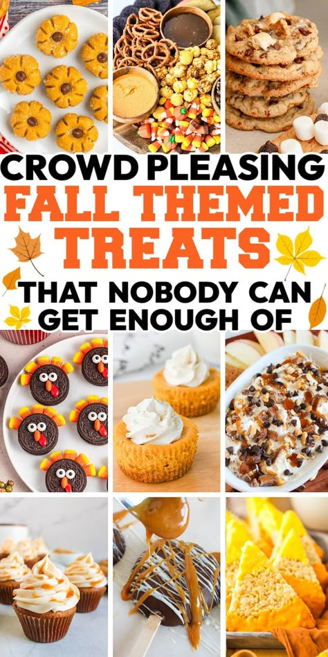 images of Fall Treats and Desserts For a Crowd Easy Fall Bake Sale Recipes, Fall Themed Party Food Ideas, Healthy Fall Party Snacks, Fall Dessert Decorating Ideas, Fall Fest Desserts, Fall Tailgate Desserts, Fall Desserts Easy For A Crowd, Easy Fall Snack Recipes, Pumpkin Fall Treats