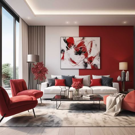 Infusing Passion with Red Living Room Decor Ideas • 333+ Art Images Black And Red Living Room Ideas, Red And Beige Living Room, Red Sofa Living Room Ideas Color Combos, Grey Red Living Room, Red Wall Living Room Ideas, Red Sofa Living Room Color Schemes, Red Accent Wall Living Room, Living Room With Red Accents, Red Living Room Decor Ideas