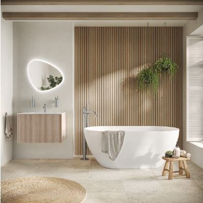 Scandi Bathroom, Japandi Bathroom, Bathroom Freestanding, Serene Bathroom, Scandinavian Bathroom, Japandi Interior, Bath Shower Mixer, Standing Bath, Modern Baths