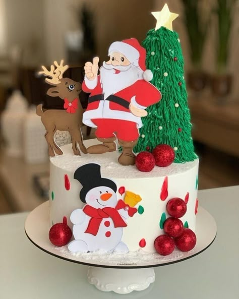 Jungle Theme Cakes, Santa Cake, Artist Cake, Christmas Cake Ideas, Christmas Cake Designs, Christmas Cake Topper, Torte Cupcake, New Year's Cake, Christmas Cake Decorations