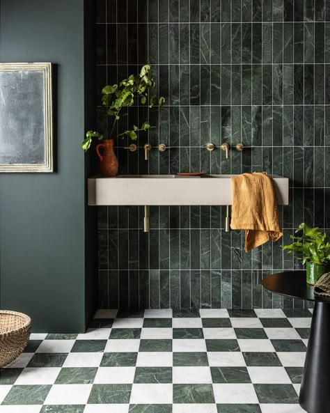 Timeless Bathroom Design, Dark Green Bathrooms, Green Tile Bathroom, Honed Marble Tiles, Mandarin Stone, Green Tiles, White Bathroom Tiles, Timeless Bathroom, Honed Marble