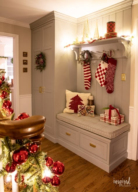 Converted Barns, Christmas Entryway Decor, Wall Seat, Inlaw Suite, Suite Ideas, Christmas Entryway, Room Cozy, Sleigh Bells, Silver Oak