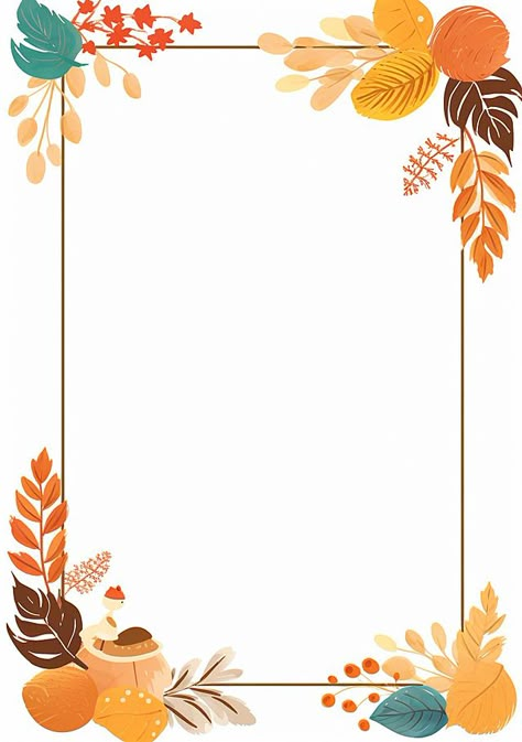 colorful illustrated a4 document autumn page border Autumn Border Frame, Autumn Border Designs, Page Decoration Border, Thanksgiving Border, Autumn Border, Classroom Tree, Autumn Frame, Fall Borders, Origami Cards