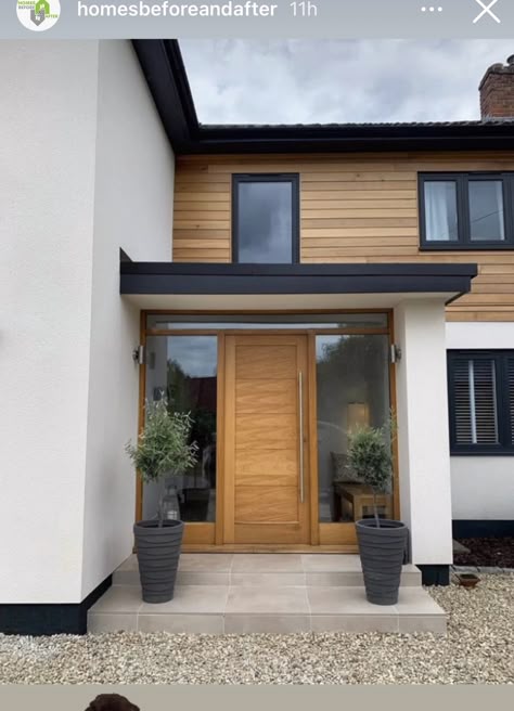 Canopy Front Door, Contemporary Front Porch, Front Porch Extension, Door Canopy Modern, Hall Room Design, Stairs Door, New Front Porch, Coat And Shoe Storage, Front Doors Uk