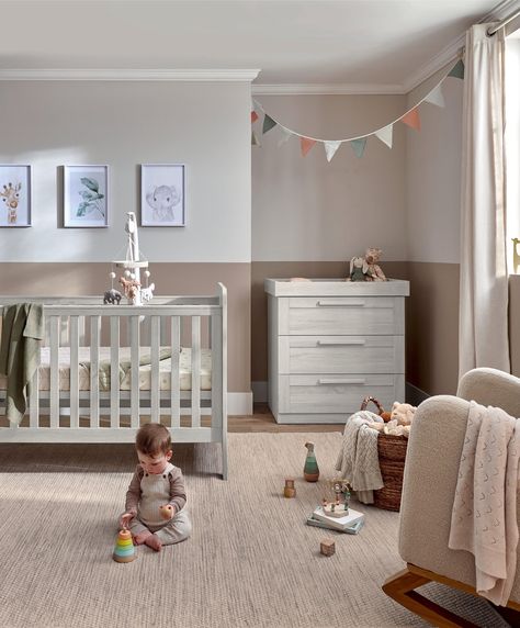 Mamas and Papas Atlas Roomset in Nimbus White, with the Born to be wild bedding and accessories. How gorgeous is this baby’s nursery 😍 #babysroom #baby #nursery #nurserydecor #parents #mamasandpapas #babylandfife Dresser Changer, Bed And Dresser, Nursery Furniture Collections, Cot Mattress, Baby Mattress, Toddler Car Seat, Cosy Spaces, White Cot, Cot Bed