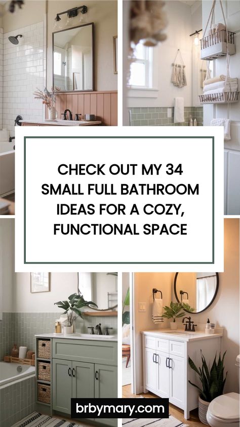 Here are 34 Small Full Bathroom Ideas for a Cozy, Functional Space. When you’re working with a small full bathroom, every little detail matters. We would know! Living in apartments, we never had a very big bathroom so we knew we had to optimize our space. Small Bathroom Cozy Ideas, Wasted Space In Bathroom, Small Serene Bathroom, Small Low Ceiling Bathroom Ideas, Shower For Small Space, Small Full Bath Layout, Basement Guest Bathroom Ideas, Weird Shaped Bathroom Ideas, Timeless Tub Shower Combo