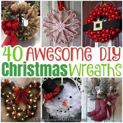 The BEST DIY Christmas Wreath Ideas that are Easy to make! Unusual Wreath Ideas, Deco Mesh Christmas Wreaths Diy How To Make, Dog Wreath Ideas, Santa Wreaths Diy, Wreaths Tutorial, Wreaths Diy Easy, Christmas Reef, Camper Ornament, Diy Natal