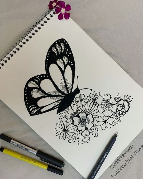 Creative Butterfly Drawings, Butterfly Art Work, Line Work Drawing Simple, Buterfluffy Art Drawing, Beautiful Butterflies Art Drawings, Distorsi Art, Mandala Drawing Butterfly, Art Sketches Butterfly, Unique Mandala Drawing Creative