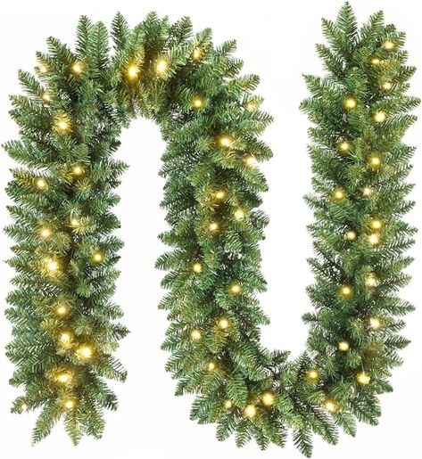 Christmas Railing Decor Indoor, Simple Christmas Decorations Living Room, Xmas Stairs, Garland With Lights, Indoor Railing, Outdoor Garland, Pre Lit Garland, Christmas Lights Garland, Christmas Wreaths With Lights