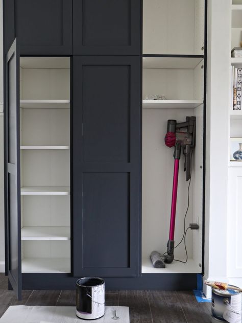 Diy Shaker Door, Kitchen Ikea, Room Storage Diy, Built In Pantry, Mudroom Laundry Room, Couple Ideas, Laundry Room Remodel, Kitchen Pantry Design, Vacuum Storage