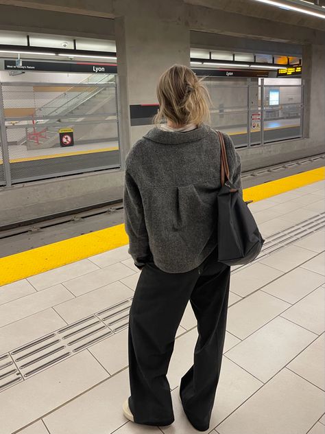 Grey outfit, bus, train, fashion Grey Blazer Outfit Aesthetic, Grey Oversized Jacket Outfit, Cropped Wool Jacket Outfit, Dark Gray Jacket Outfit, Grey Cropped Jacket Outfit, Grey Monochrome Outfit, Grey Wool Jacket Outfit, Cropped Wool Jacket, Dark Grey Jacket Outfit