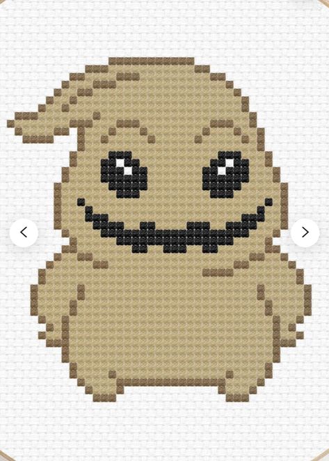 Oogie Boogie Cross Stitch Pattern, Jack Skellington Cross Stitch Pattern, Oogie Boogie Perler Beads, Oogie Boogie Pixel Art, Pixel Art Nightmare Before Christmas, Nightmare Before Christmas Pixel Art, Disney Hama Beads Pattern, Scary Cross Stitch, Disney Pixel Art